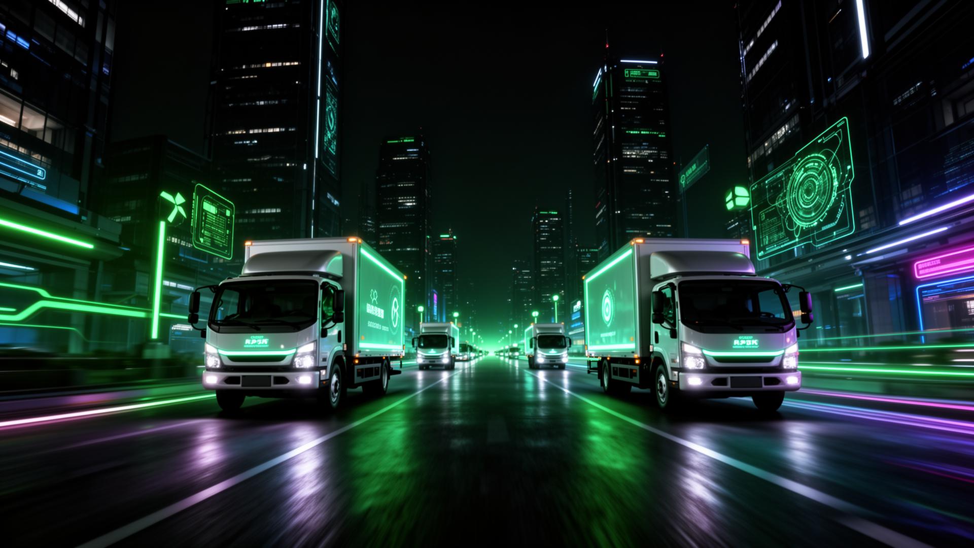 Frota elétrica em cidade futurista